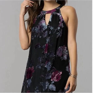 As U Wish Gigi Trapeze Swing Dress, Burned Out Velvet Blue On Black